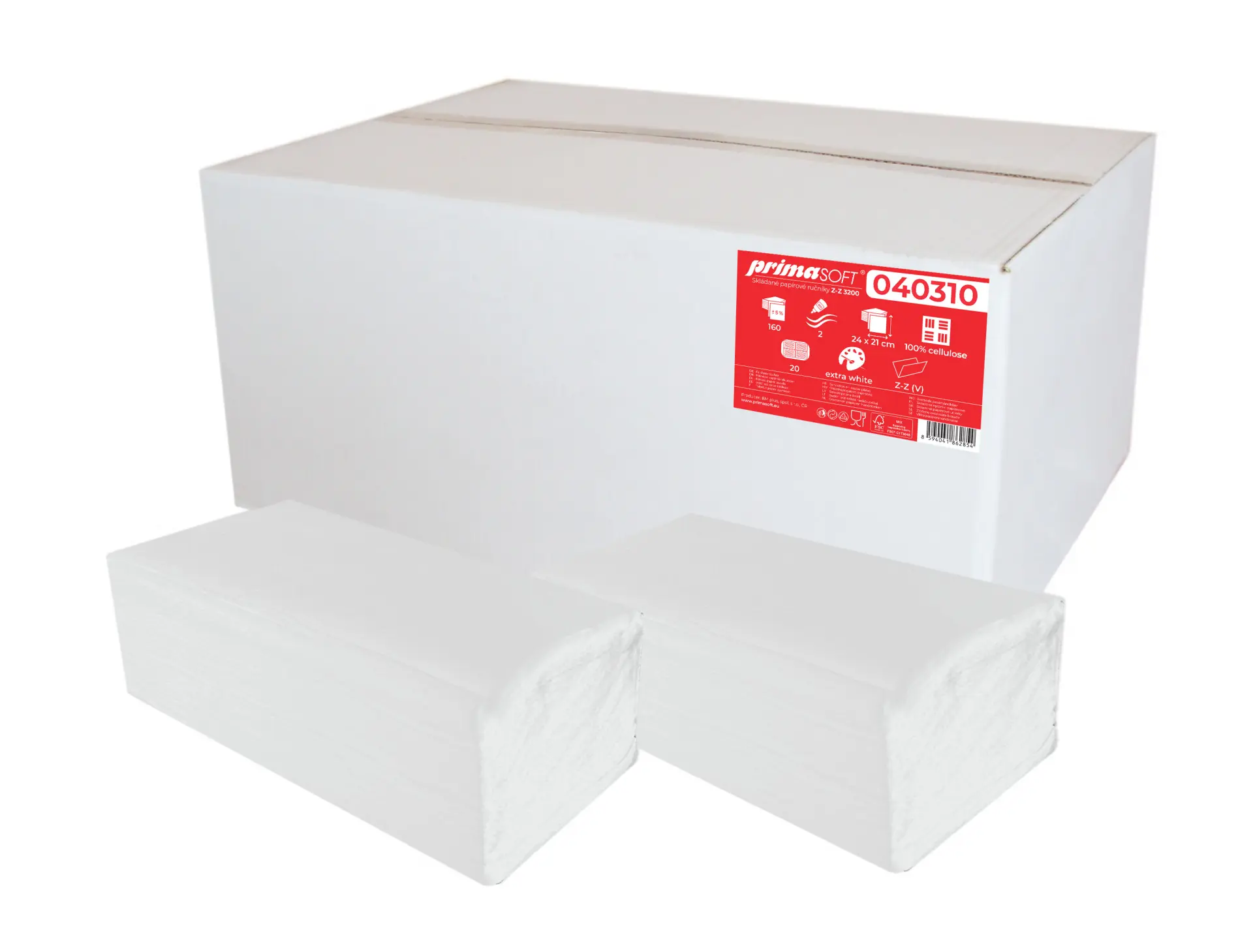 2– Gefaltetes Handtuch ZZ, 3200 Stück, 24 x 21 cm, 2-lagig, ganz, weißer Karton